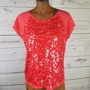 ⚡Loft Sequin Short Sleeve Blouse Size MP Red
